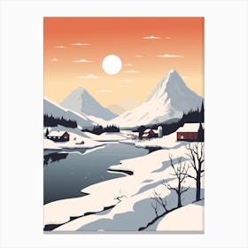 Retro Winter Illustration Lofoten Islands Norway 2 Canvas Print