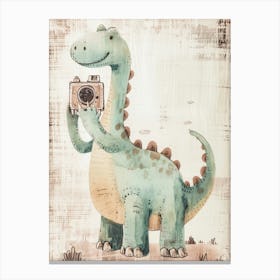 Dinosaur Taking A Photo With A Camera Textured Painting Canvas Print