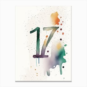 17, Number, Education Minimalist Watercolour 1 Canvas Print