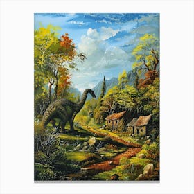 Dinosaur In An Ancient Village Painting 1 Canvas Print