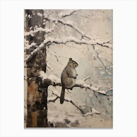 Vintage Winter Animal Painting Gray Squirrel 1 Canvas Print