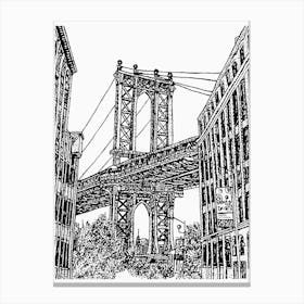 Manhattan Bridge, Dumbo, Brooklyn, New York, Black and White Illustration  Toile