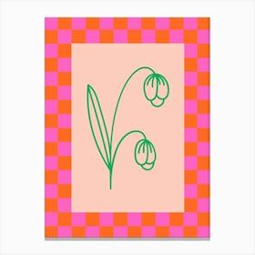 Modern Checkered Flower Poster Pink & Green 11 Canvas Print