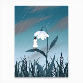 Woman And Giant Flower, Hope On A Rainy Day Canvas Print
