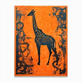 Giraffe, Woodblock Animal  Drawing 8 Canvas Print