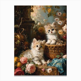 Kittens With Flowers Rococo Painting Inspired Canvas Print