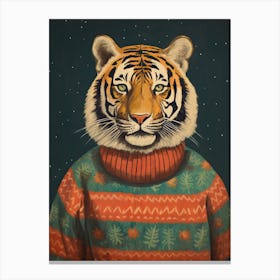 Tiger Illustrations Wearing A Christmas Sweater 1 Canvas Print