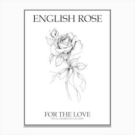 English Rose Black And White Line Drawing 23 Poster Canvas Print