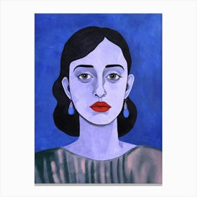Blue Woman with Red Lips Canvas Print