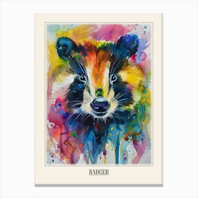 Badger Colourful Watercolour 4 Poster Canvas Print