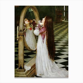 "Mariana in the South" 1897 - Mariana in the Mirror - John William Waterhouse ( 1849-1917) Pre-Raphaelite Oil Painting Woman in the Mirror Vintage Remastered Famous Canvas Print