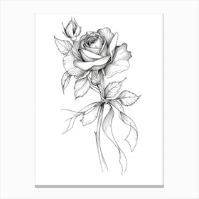 English Rose Black And White Line Drawing 23 Canvas Print