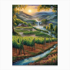 Vineyard At Sunset 1 Canvas Print