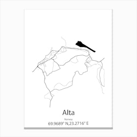 Alta,Norway Minimalist Map Canvas Print