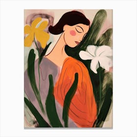 Woman With Autumnal Flowers Calla Lily 2 Canvas Print