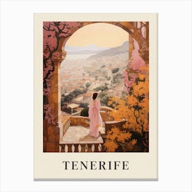 Tenerife Spain 4 Vintage Pink Travel Illustration Poster Canvas Print