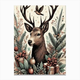 Christmas Deer Style William Morris 1 Canvas Print