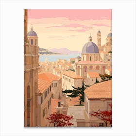 Dubrovnik Croatia 2 Vintage Pink Travel Illustration Canvas Print
