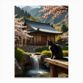 Cat Sitting On A Bench Canvas Print