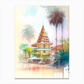 Sihanoukville Cambodia Watercolour Pastel Tropical Destination Canvas Print
