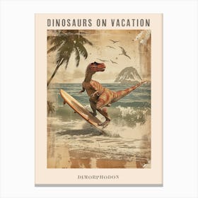 Vintage Dimorphodon Dinosaur On A Surf Board 2 Poster Canvas Print