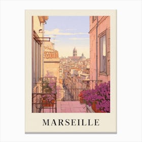 Marseille France 4 Vintage Pink Travel Illustration Poster Canvas Print