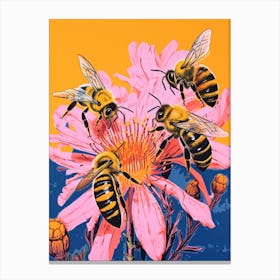 Sweet Bees With The Flowers Colour Pop 3 Canvas Print
