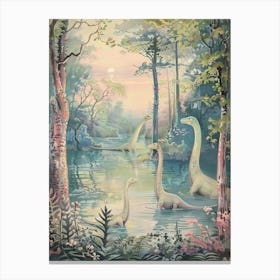 Brachiosaurus Family Bathing In The River Storybook Painting 2 Canvas Print