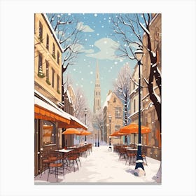 Vintage Winter Travel Illustration Krakow Poland 1 Canvas Print