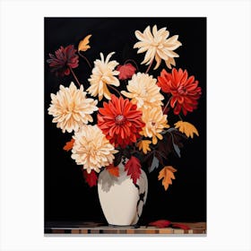 Bouquet Of Autumn Snowflake Flowers, Fall Florals Painting 0 Canvas Print