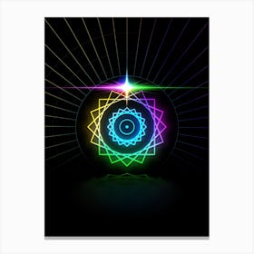 Neon Geometric Glyph in Candy Blue and Pink with Rainbow Sparkle on Black n.0156 Canvas Print