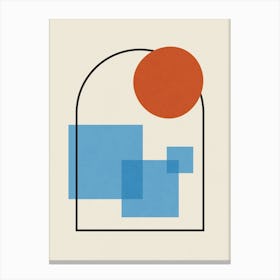 Geometric Minimalism with Red Circle and Blue Squares Canvas Print