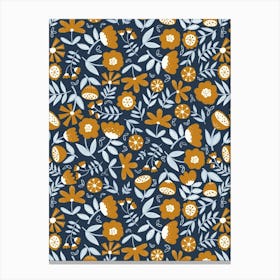 Cute Soft Scattered Scandi Florals Navy Blue, Gold Yellow, Ice Blue Canvas Print