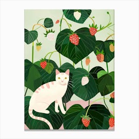 Cat And Strawberries 4 Canvas Print