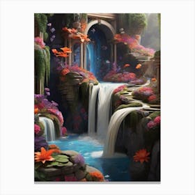 Waterfall In The Garden Canvas Print