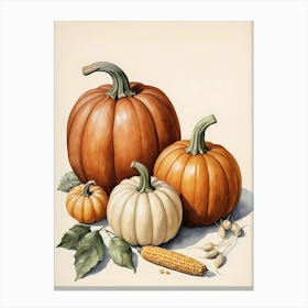 Holiday Illustration With Pumpkins, Corn, And Vegetables (4) Canvas Print