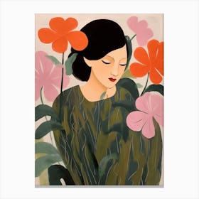 Woman With Autumnal Flowers Cyclamen 1 Canvas Print