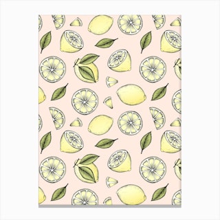 Lemons On Pink Canvas Print