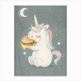 Storybook Style Unicorn Eating A Cheeseburger Canvas Print