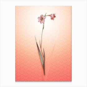 Sword Lily Vintage Botanical in Peach Fuzz Seigaiha Wave Pattern n.0206 Canvas Print