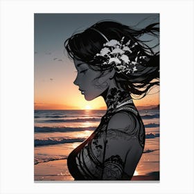 Tattooed Girl At Sunset Canvas Print