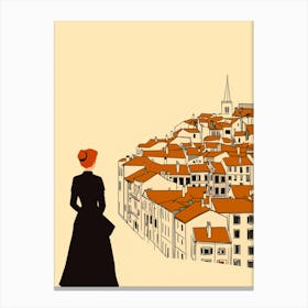 Woman Looking At A City Canvas Print