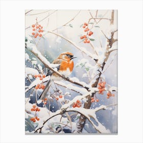 Winter Bird Painting Finch 2 Canvas Print