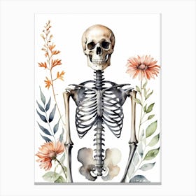 Floral Skeleton Watercolor Painting (16) Canvas Print