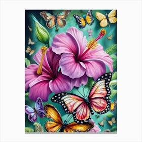 Butterflies And Hibiscus Canvas Print