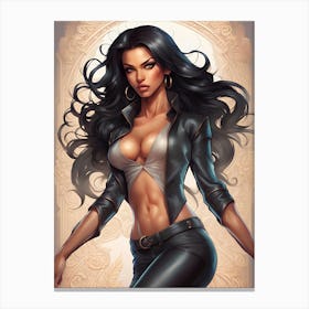Beautiful African American In Tight Black Clothing Canvas Print