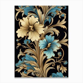 Floral Pattern On A Black Background Canvas Print