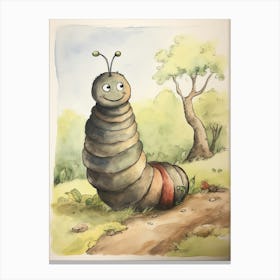 Storybook Animal Watercolour Worm 1 Canvas Print