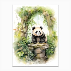 Panda Art Birdwatching Watercolour 4 Canvas Print