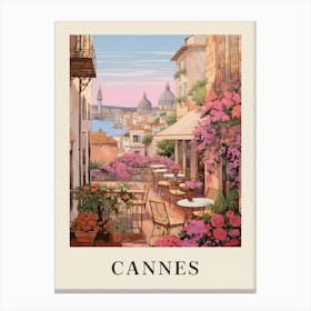 Cannes France 3 Vintage Pink Travel Illustration Poster Canvas Print